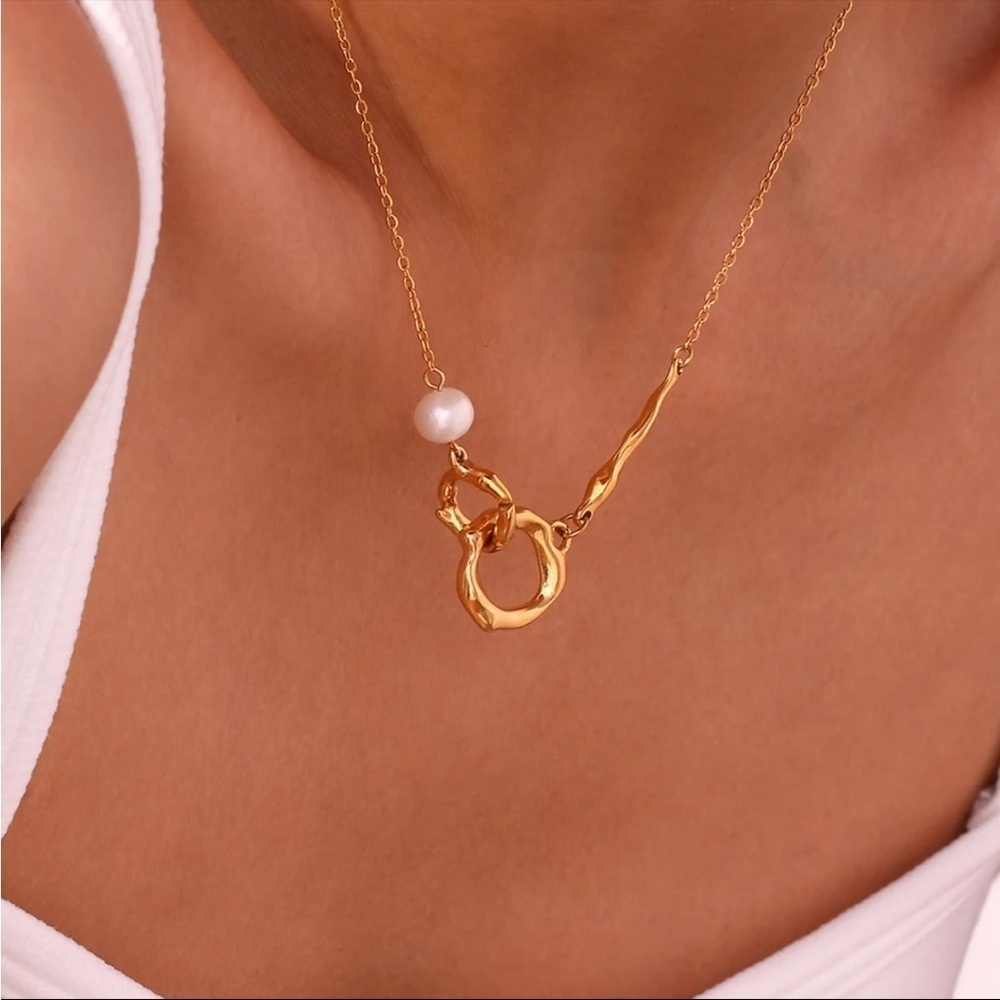 18k gold plated layered necklace pearls set